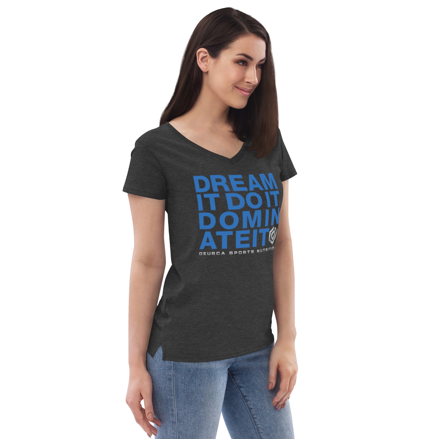 free_gift (for orders $300+ after discounts and before taxes. Item will not ship for orders under $300) DREAM IT Women’s recycled v-neck t-shirt