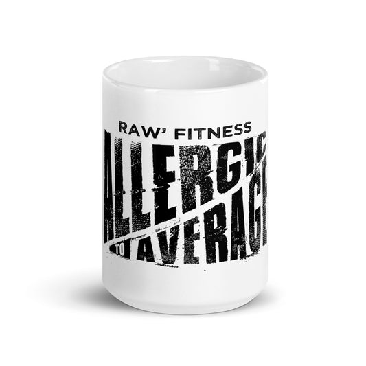 ALLERGIC TO AVERAGE - White glossy mug